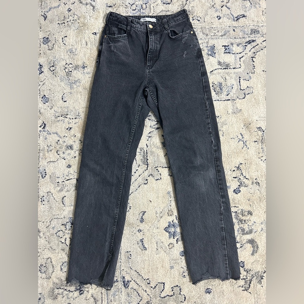 Zara High Rise Distressed Black Women's Jeans